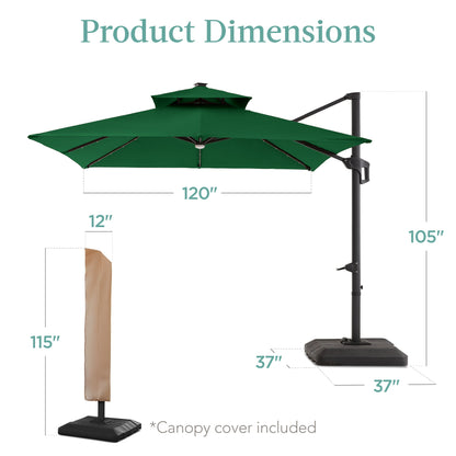 Premium 2-Tier Cantilever Offset Umbrella with 360° Rotation and LED Lights - 10x10ft