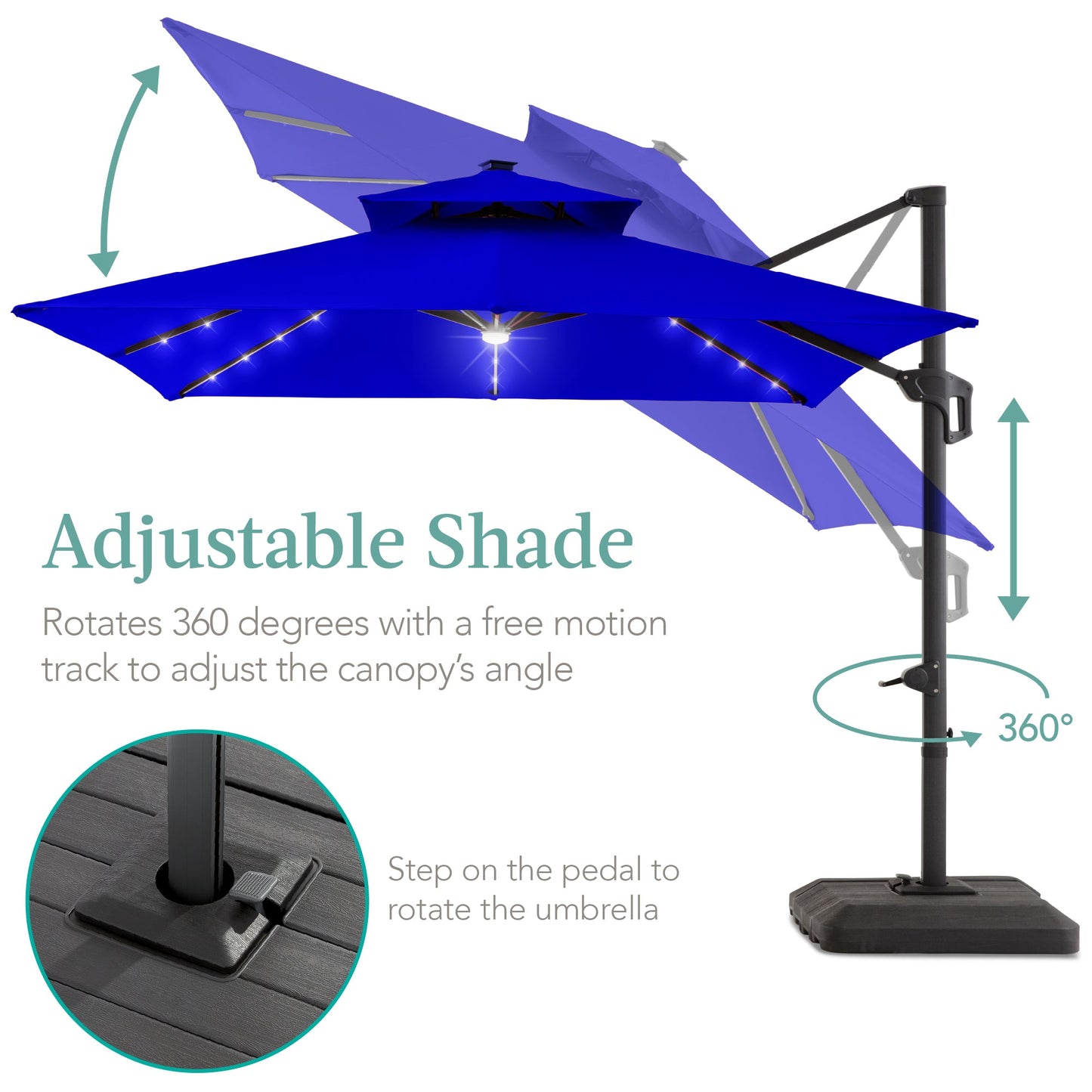 Premium 2-Tier Cantilever Offset Umbrella with 360° Rotation and LED Lights - 10x10ft