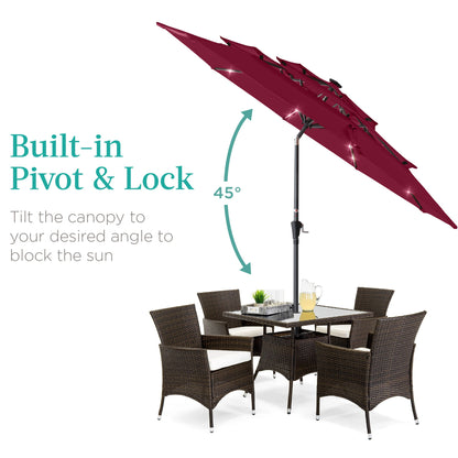 10ft 3-Tier Solar Patio Umbrella with Crank, Tilt Feature & 24 LED Lights