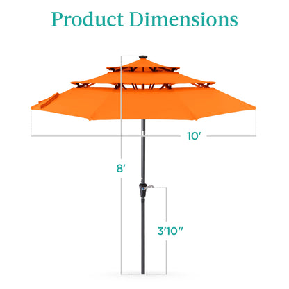 10ft 3-Tier Solar Patio Umbrella with Crank, Tilt Feature & 24 LED Lights