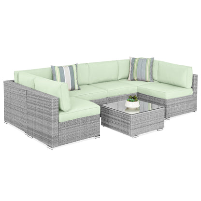 Modular 7-Piece Outdoor Wicker Sectional Set with Pillows and Cover