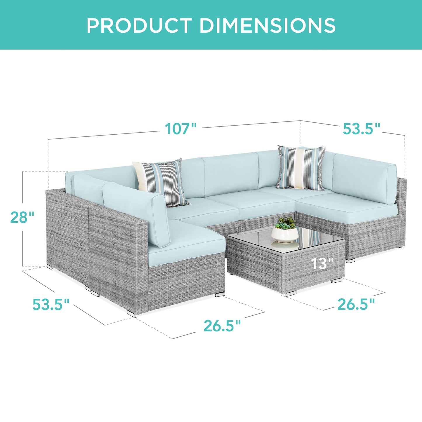 Modular 7-Piece Outdoor Wicker Sectional Set with Pillows and Cover