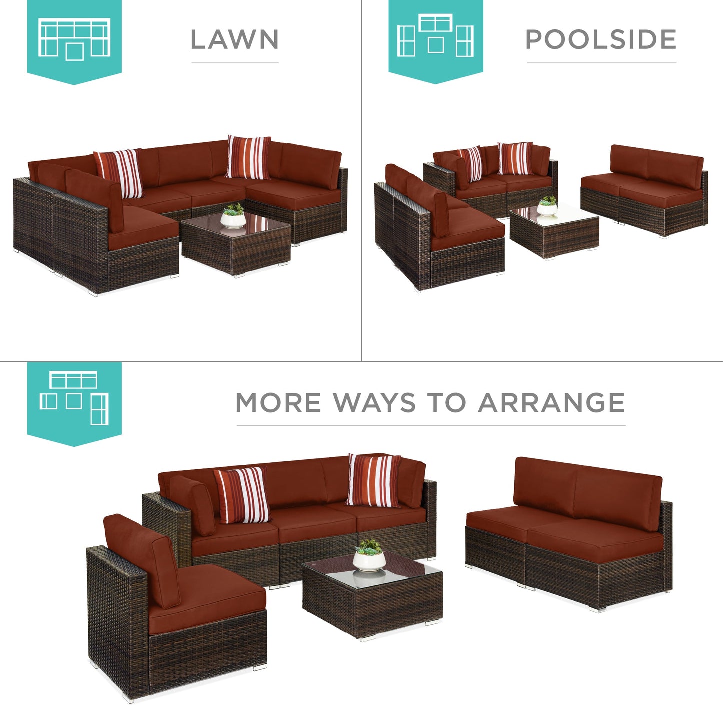 Modular 7-Piece Outdoor Wicker Sectional Set with Pillows and Cover