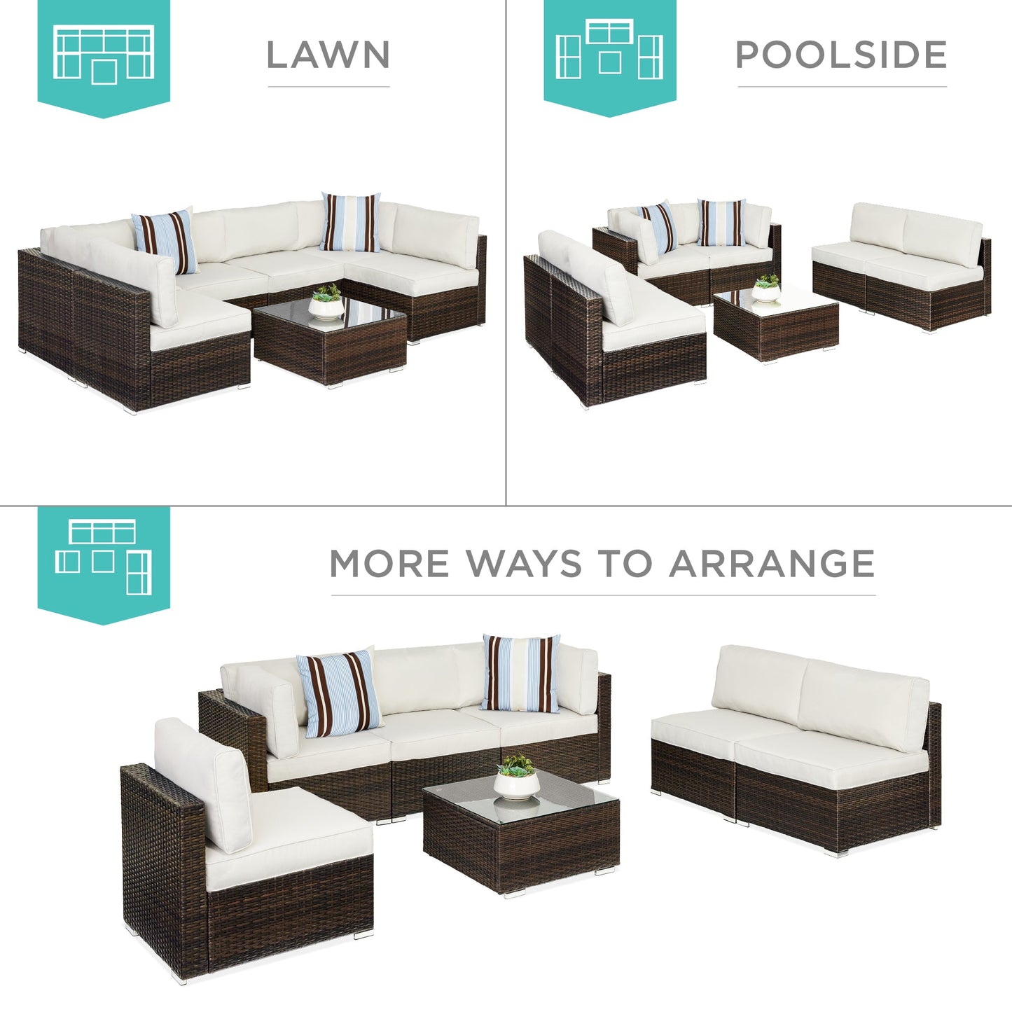 Modular 7-Piece Outdoor Wicker Sectional Set with Pillows and Cover