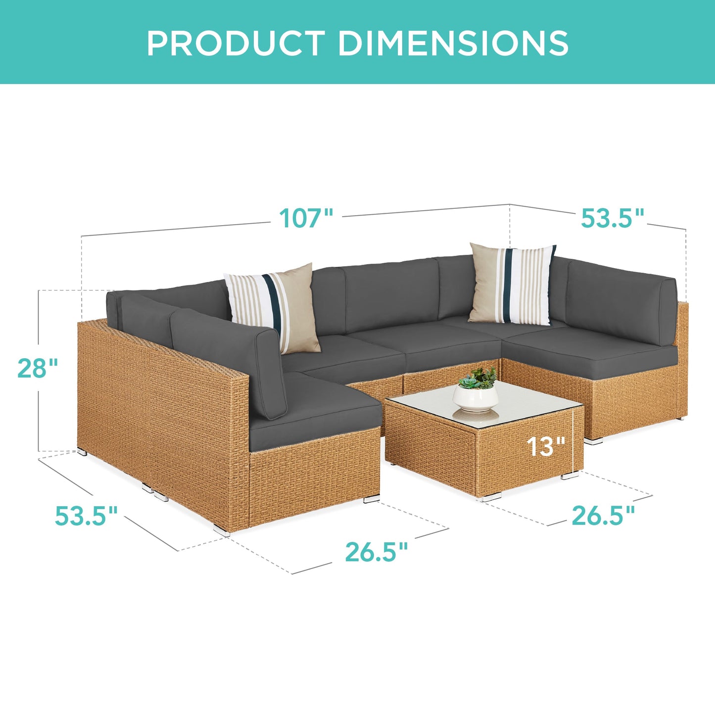 Modular 7-Piece Outdoor Wicker Sectional Set with Pillows and Cover