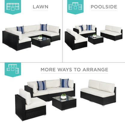 Modular 7-Piece Outdoor Wicker Sectional Set with Pillows and Cover