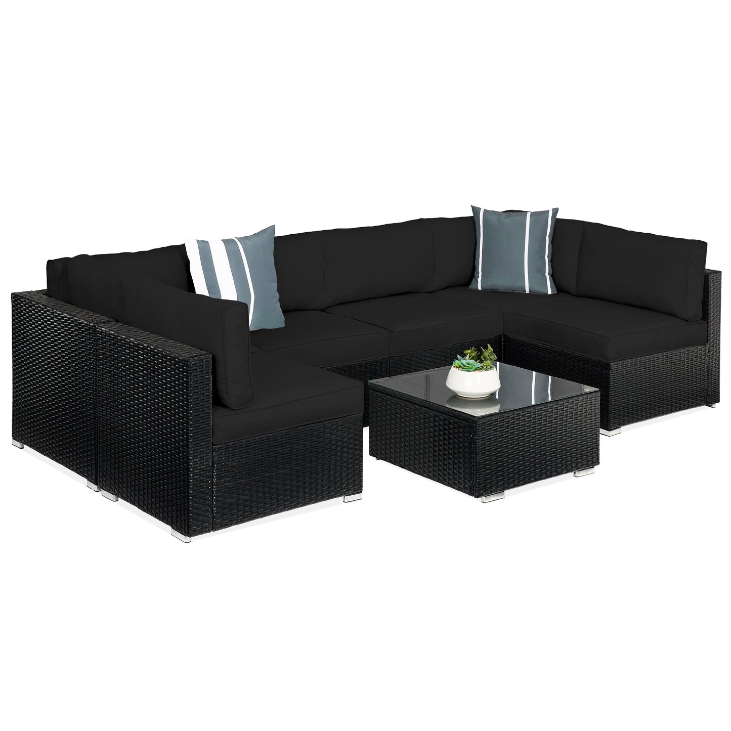 Modular 7-Piece Outdoor Wicker Sectional Set with Pillows and Cover