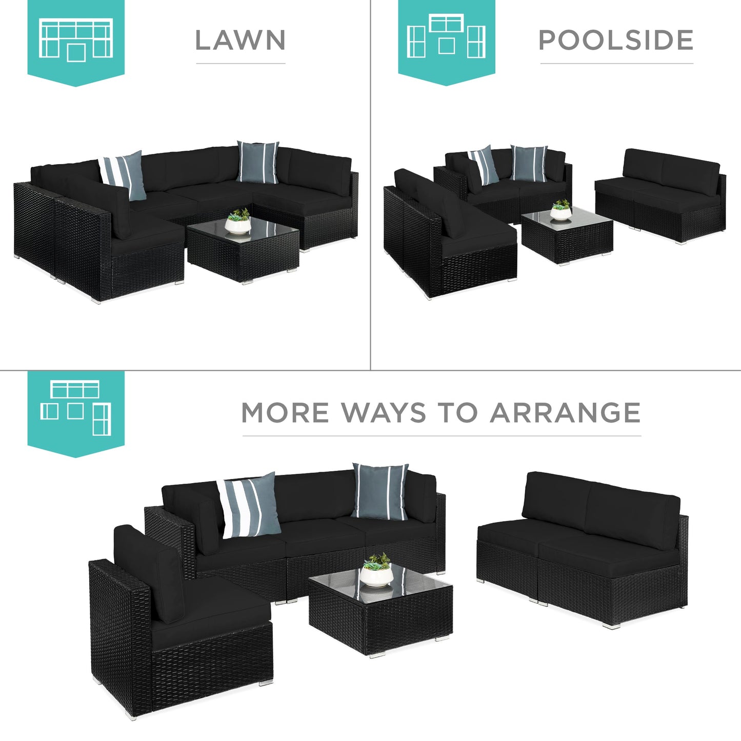 Modular 7-Piece Outdoor Wicker Sectional Set with Pillows and Cover