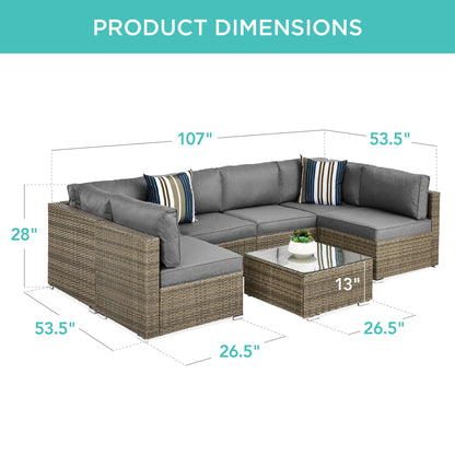 Modular 7-Piece Outdoor Wicker Sectional Set with Pillows and Cover