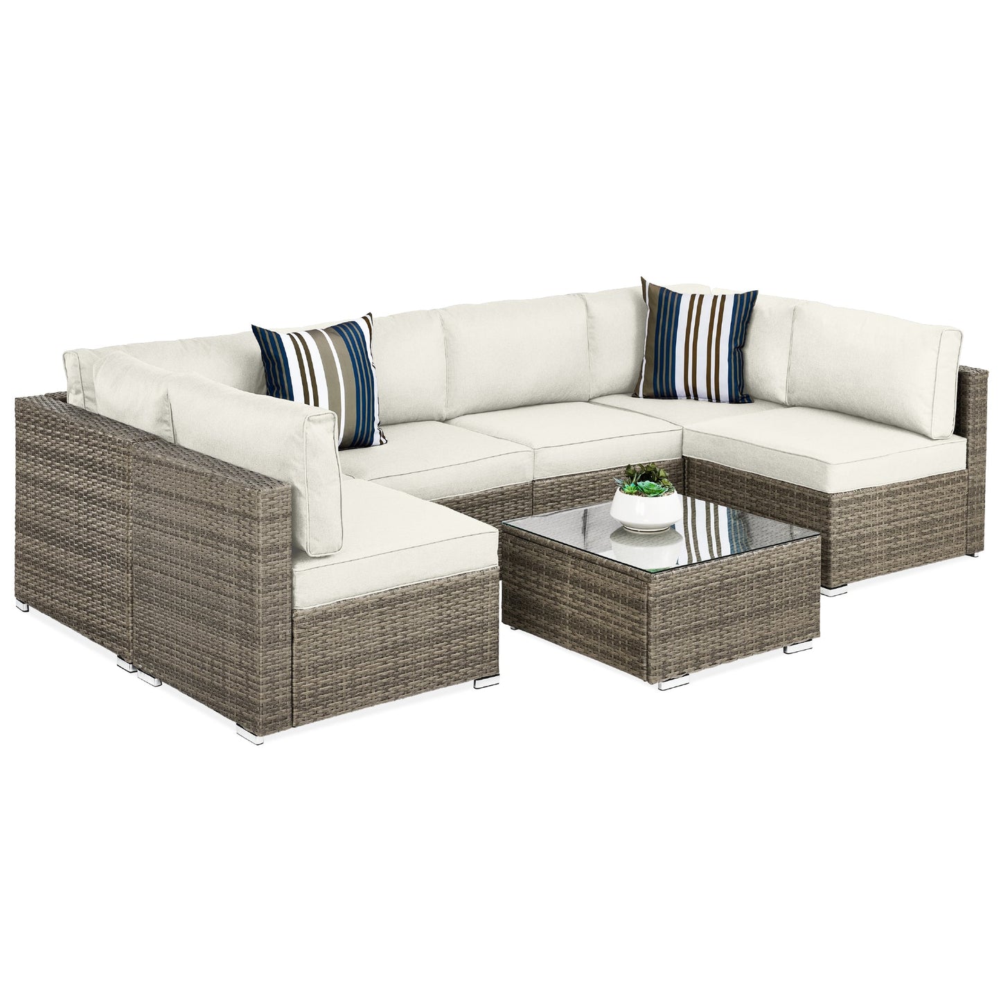 Modular 7-Piece Outdoor Wicker Sectional Set with Pillows and Cover