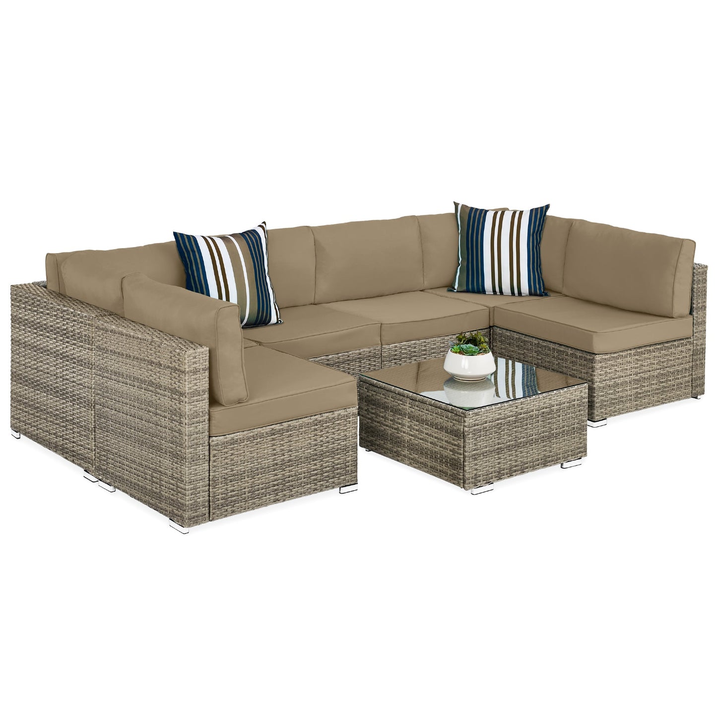 Modular 7-Piece Outdoor Wicker Sectional Set with Pillows and Cover