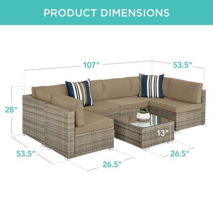 Modular 7-Piece Outdoor Wicker Sectional Set with Pillows and Cover