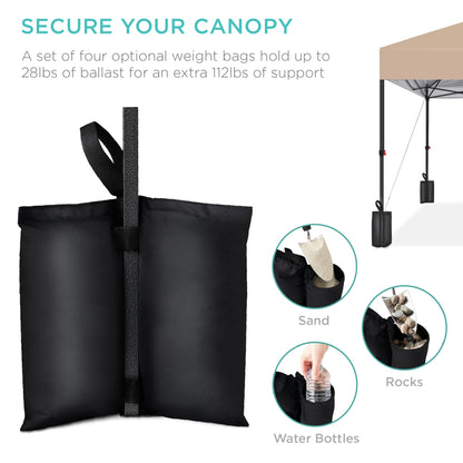 One-Person Setup Instant Pop Up Canopy w/ Case, 4 Weight Bags - 8x8ft