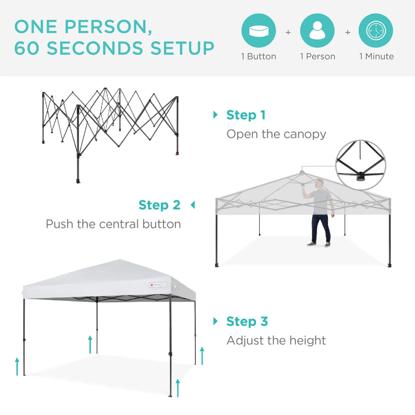 One-Person Setup Instant Pop Up Canopy w/ Case, 4 Weight Bags - 8x8ft