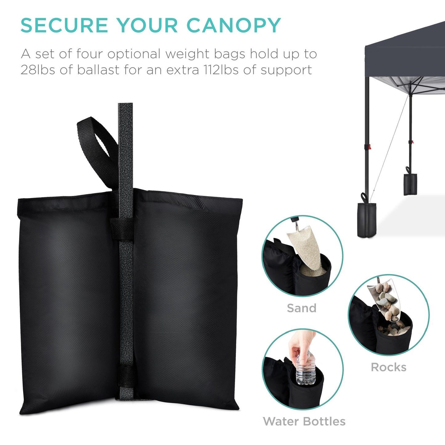 One-Person Setup Instant Pop Up Canopy w/ Case, 4 Weight Bags - 12x12ft