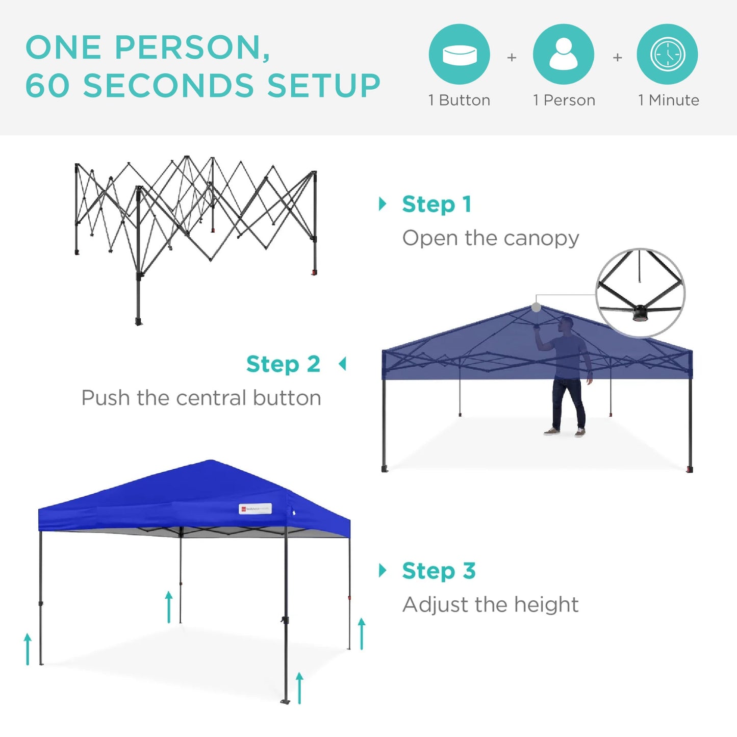 One-Person Setup Instant Pop Up Canopy w/ Case, 4 Weight Bags - 12x12ft