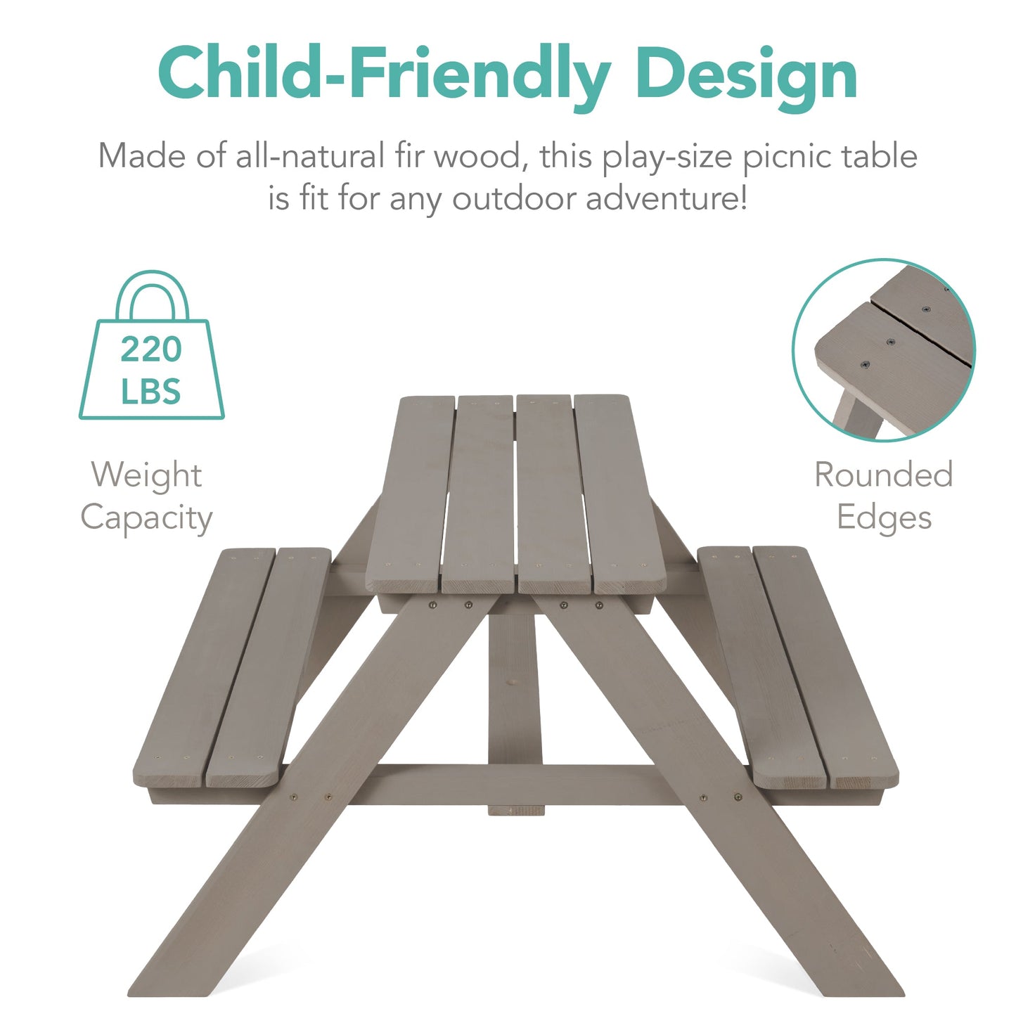 Kids Wooden Outdoor Picnic Table w/ Adjustable Umbrella, Built-In Seats