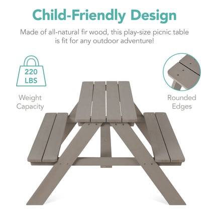 Kids Wooden Outdoor Picnic Table w/ Adjustable Umbrella, Built-In Seats