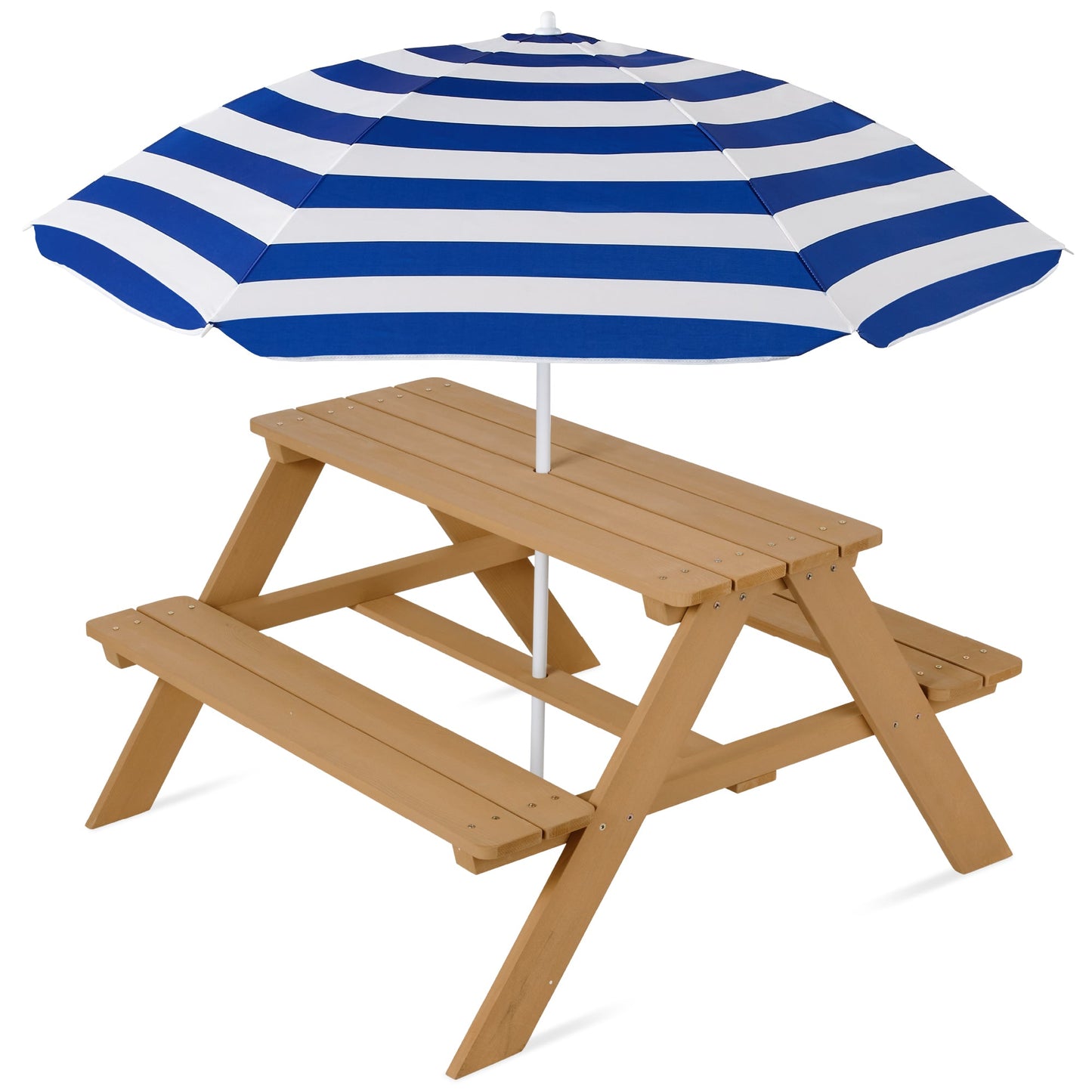 Kids Wooden Outdoor Picnic Table w/ Adjustable Umbrella, Built-In Seats