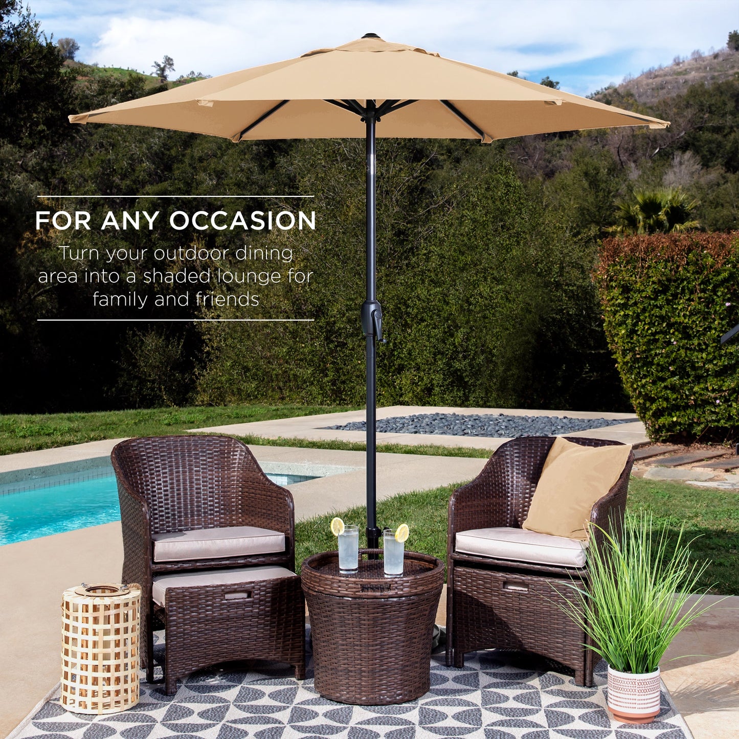 Outdoor Market Patio Umbrella w/ Push Button Tilt, Crank Lift - 7.5ft