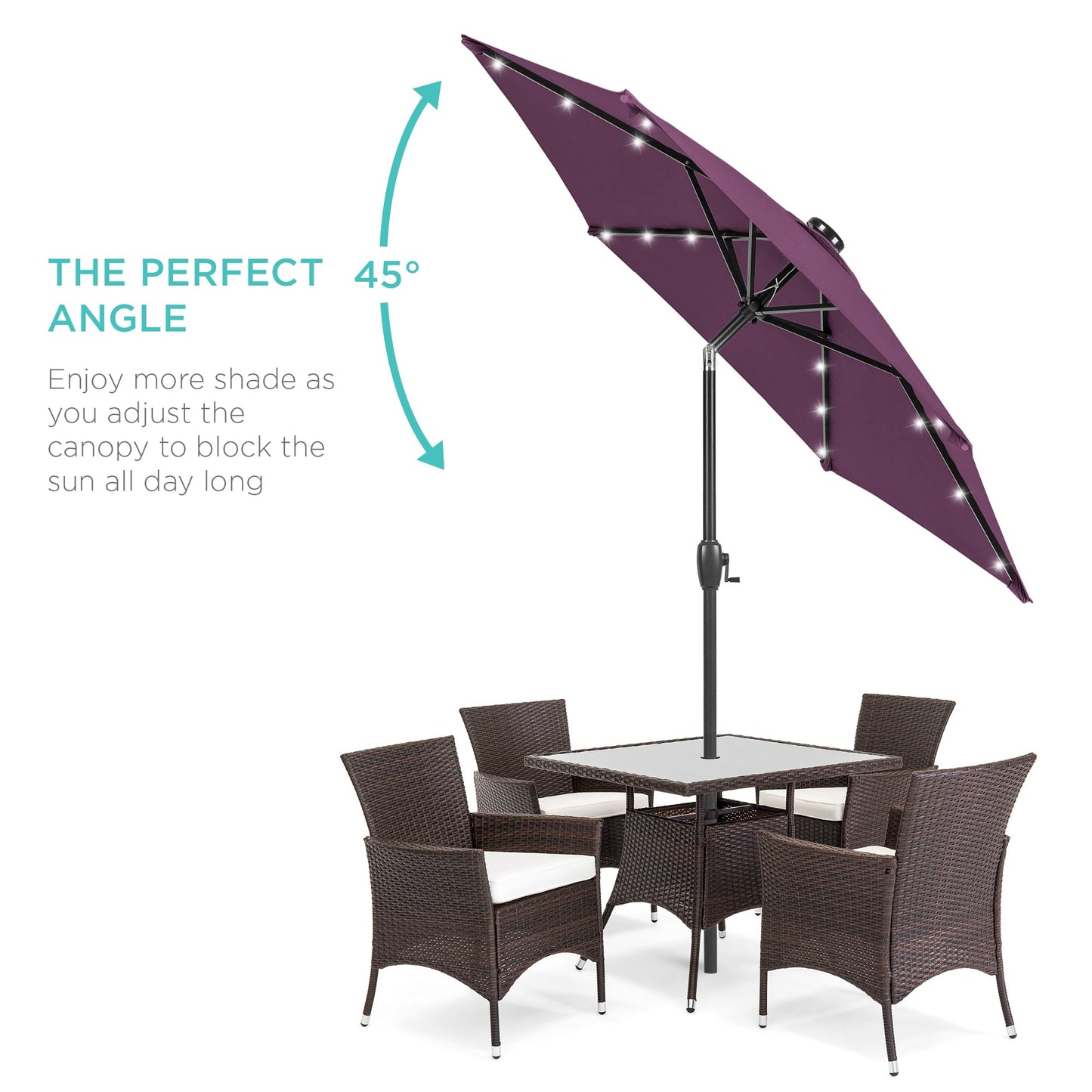 Outdoor Solar Patio Umbrella w/ Push Button Tilt, Crank Lift - 7.5ft