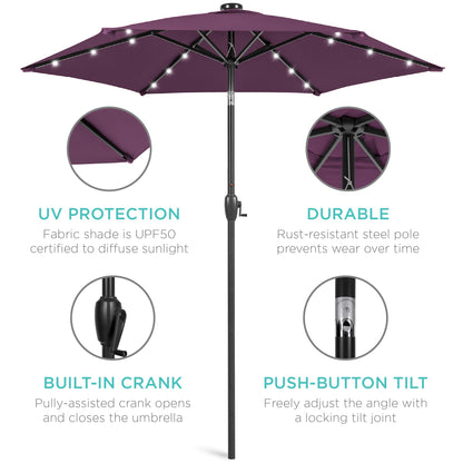 Outdoor Solar Patio Umbrella w/ Push Button Tilt, Crank Lift - 7.5ft