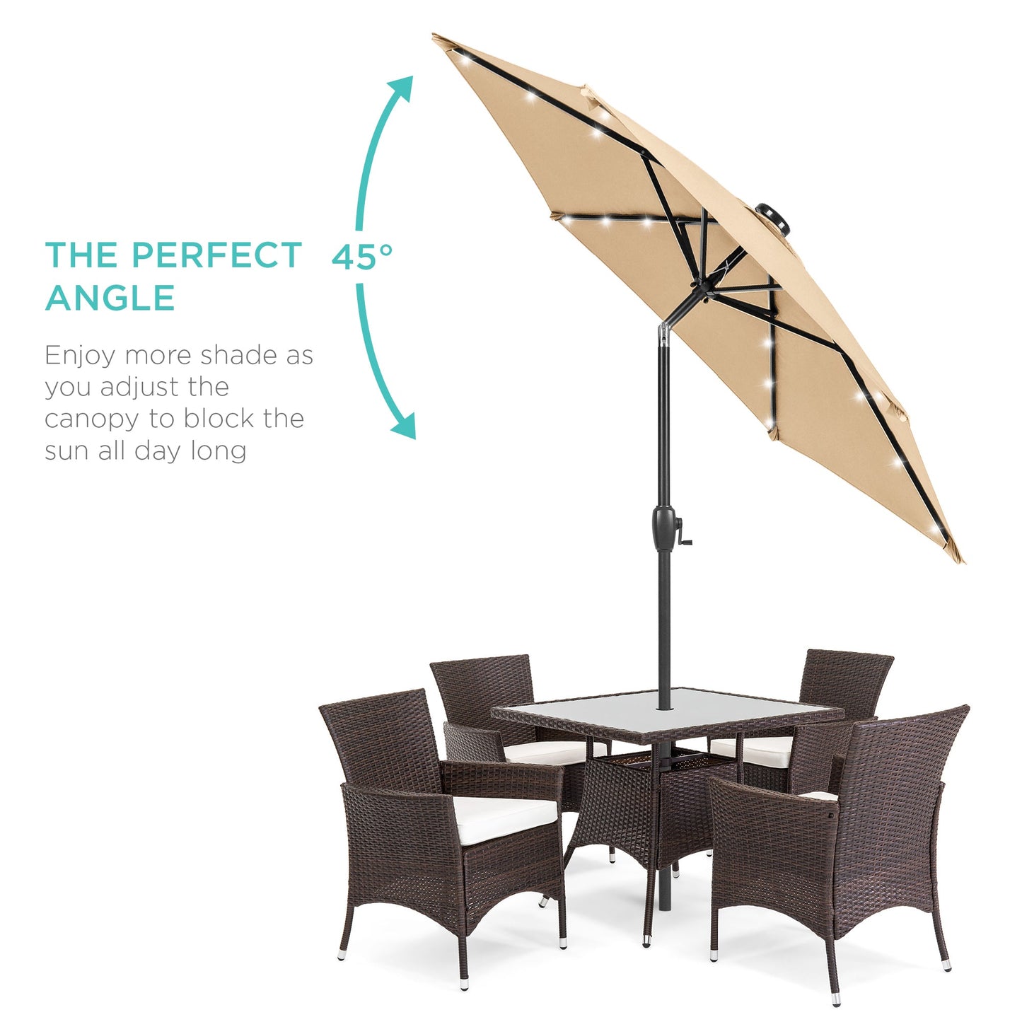 Outdoor Solar Patio Umbrella w/ Push Button Tilt, Crank Lift - 7.5ft