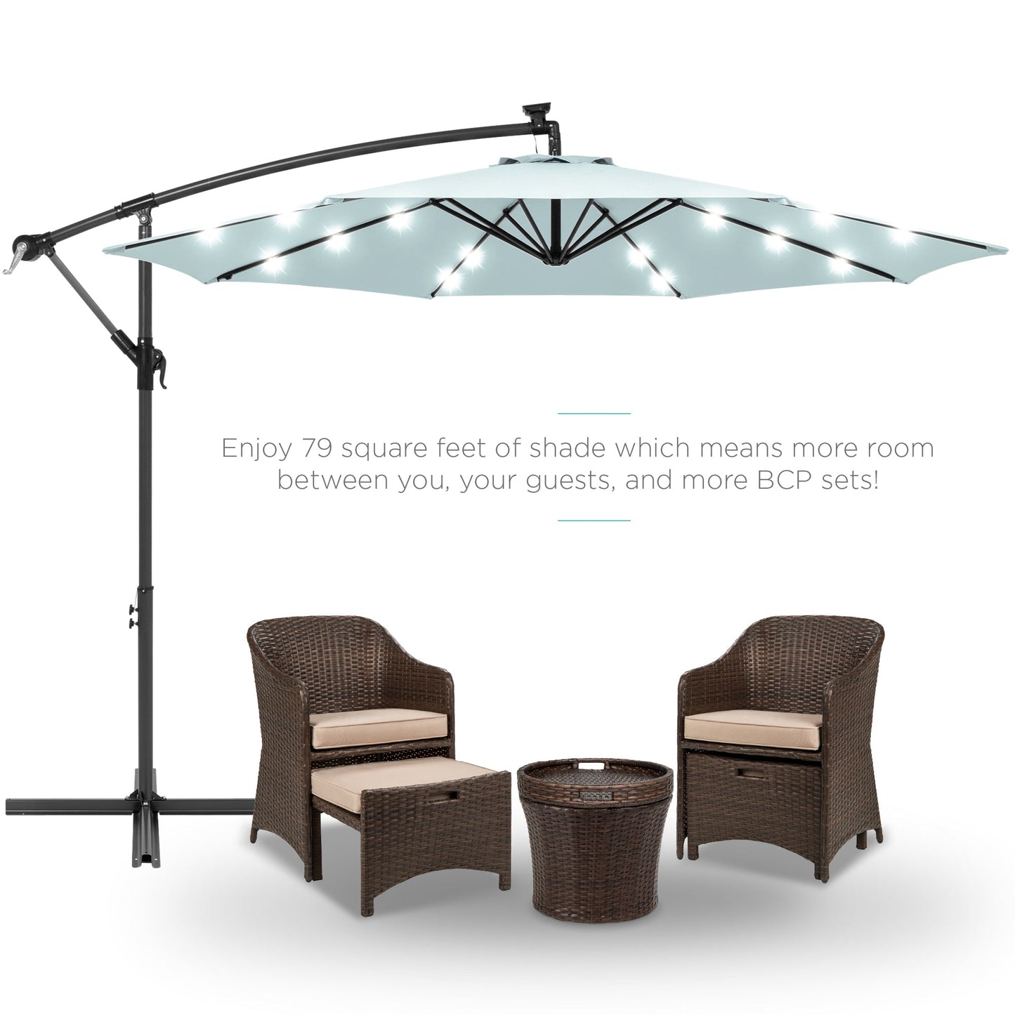 Solar LED Offset Hanging Patio Umbrella w/ Crank Tilt Adjustment - 10ft