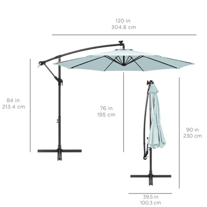 Solar LED Offset Hanging Patio Umbrella w/ Crank Tilt Adjustment - 10ft