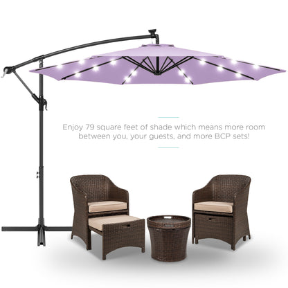 Solar LED Offset Hanging Patio Umbrella w/ Crank Tilt Adjustment - 10ft