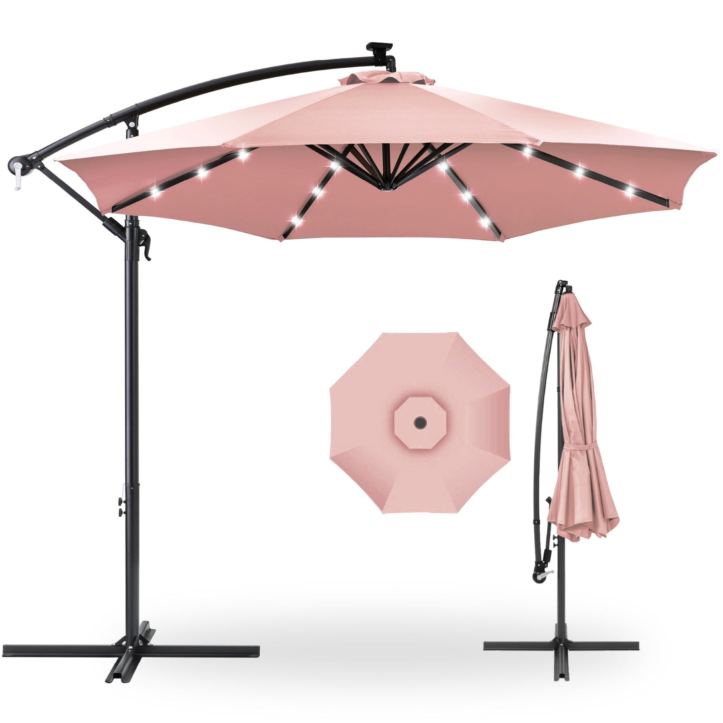 Solar LED Offset Hanging Patio Umbrella w/ Crank Tilt Adjustment - 10ft