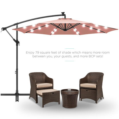 Solar LED Offset Hanging Patio Umbrella w/ Crank Tilt Adjustment - 10ft