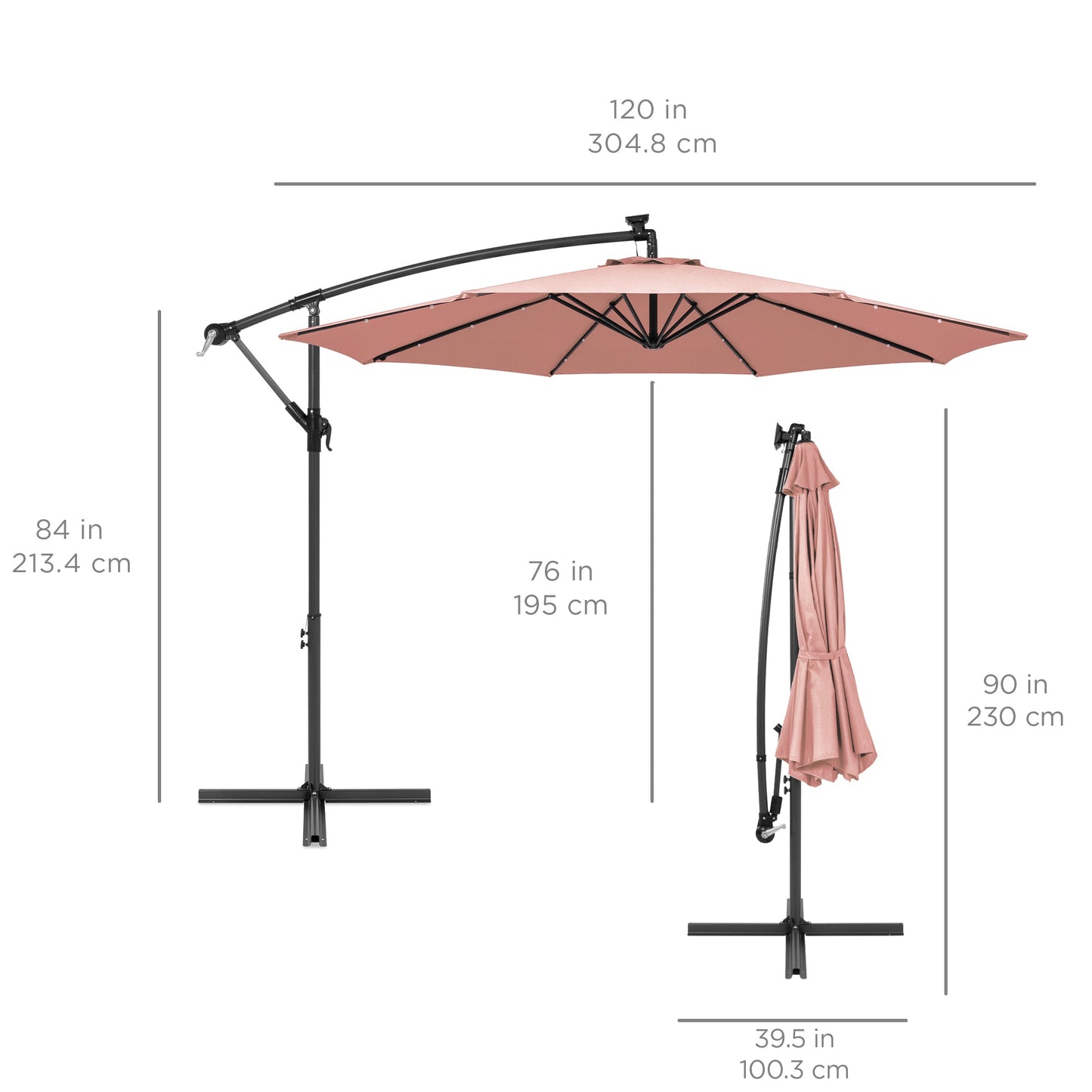 Solar LED Offset Hanging Patio Umbrella w/ Crank Tilt Adjustment - 10ft