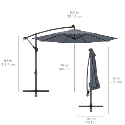 Solar LED Offset Hanging Patio Umbrella w/ Crank Tilt Adjustment - 10ft