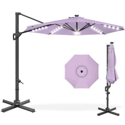 10ft 360-Degree Rotating Solar LED Offset Patio Umbrella with Adjustable Tilt