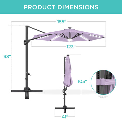 10ft 360-Degree Rotating Solar LED Offset Patio Umbrella with Adjustable Tilt