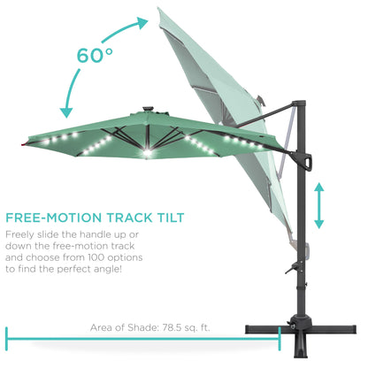 10ft 360-Degree Rotating Solar LED Offset Patio Umbrella with Adjustable Tilt