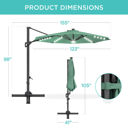 10ft 360-Degree Rotating Solar LED Offset Patio Umbrella with Adjustable Tilt