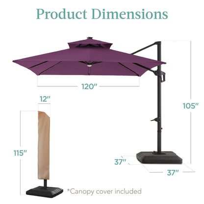 Premium 2-Tier Cantilever Offset Umbrella with 360° Rotation and LED Lights - 10x10ft