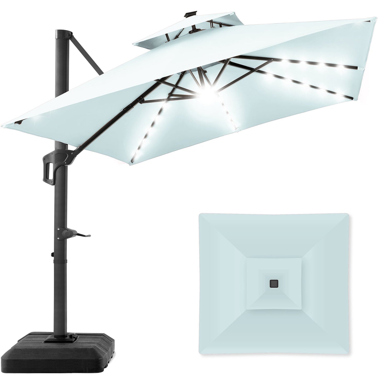 Premium 2-Tier Cantilever Offset Umbrella with 360° Rotation and LED Lights - 10x10ft