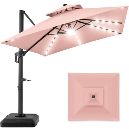 Premium 2-Tier Cantilever Offset Umbrella with 360° Rotation and LED Lights - 10x10ft