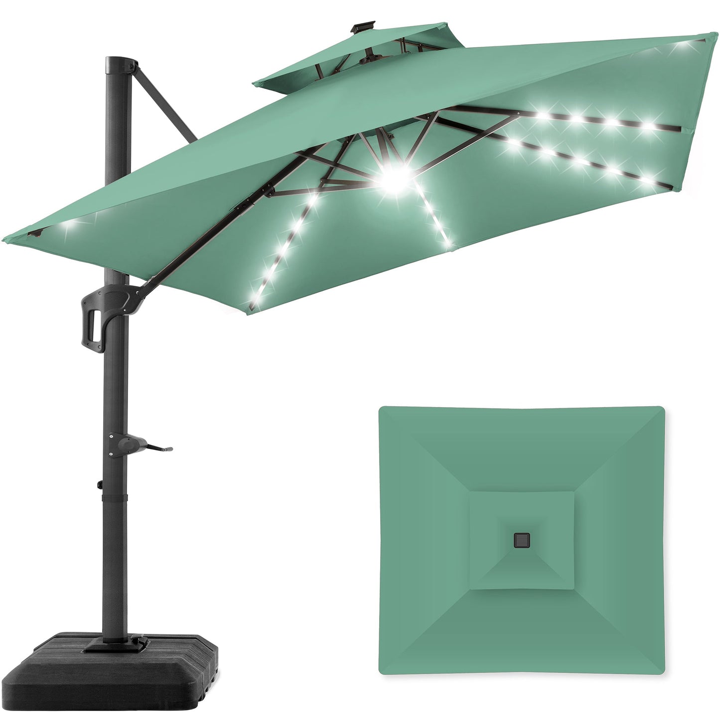 Premium 2-Tier Cantilever Offset Umbrella with 360° Rotation and LED Lights - 10x10ft