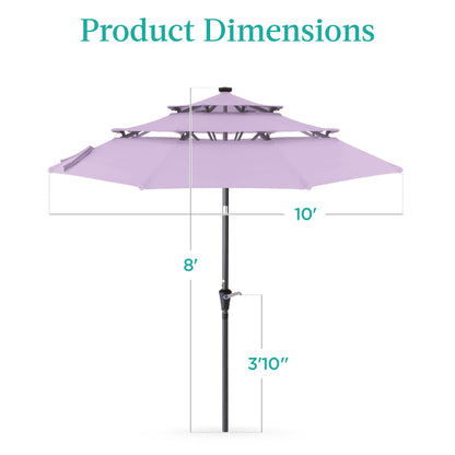 10ft 3-Tier Solar Patio Umbrella with Crank, Tilt Feature & 24 LED Lights