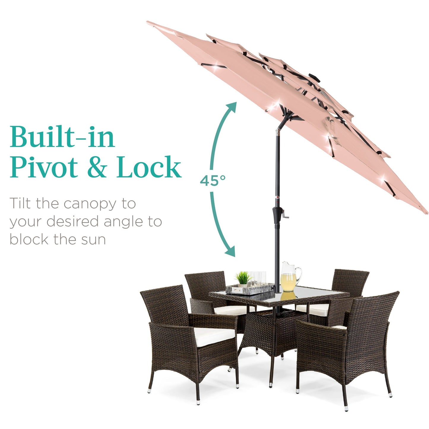 10ft 3-Tier Solar Patio Umbrella with Crank, Tilt Feature & 24 LED Lights