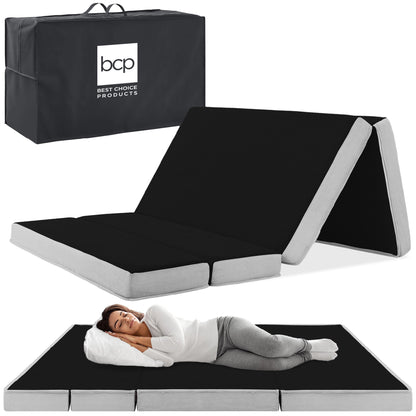 Folding Portable Onyx Black Mattress Topper w/ Plush Foam - 4in