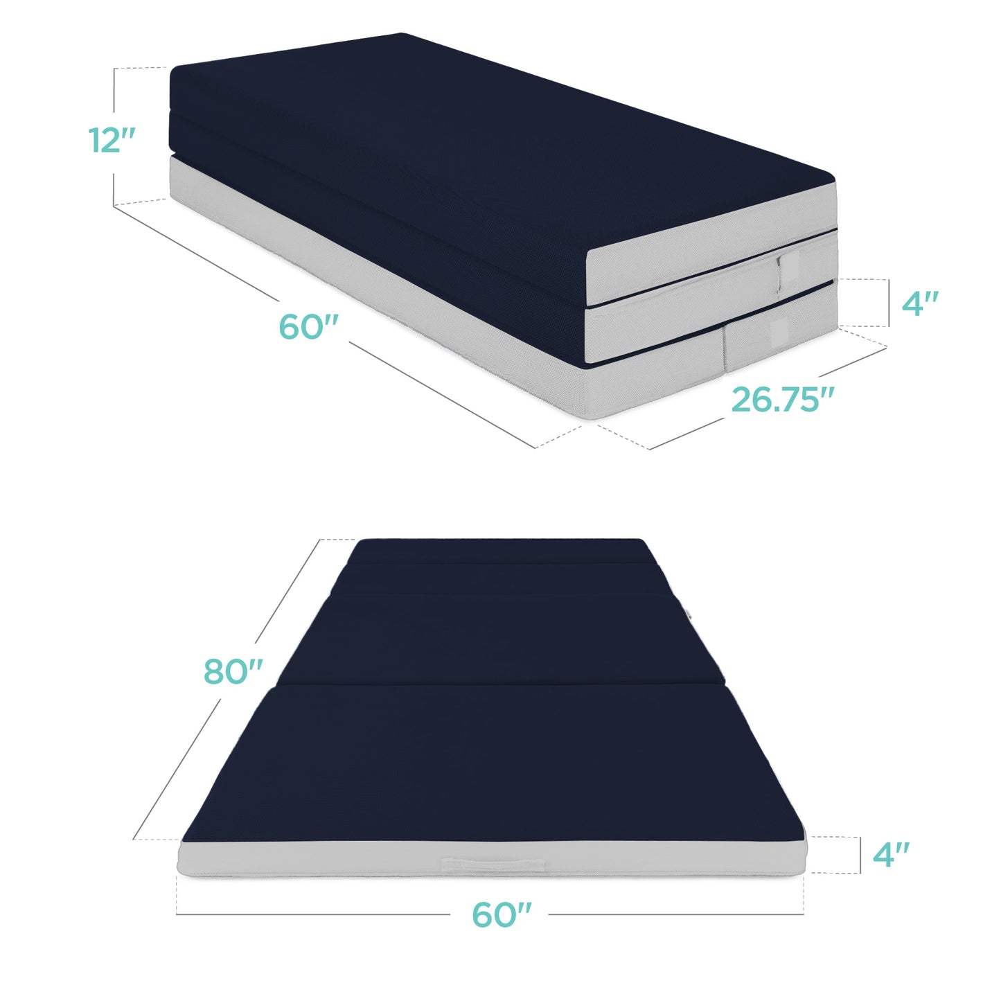 Folding Portable Midnight Blue Mattress Topper w/ Plush Foam - 4in