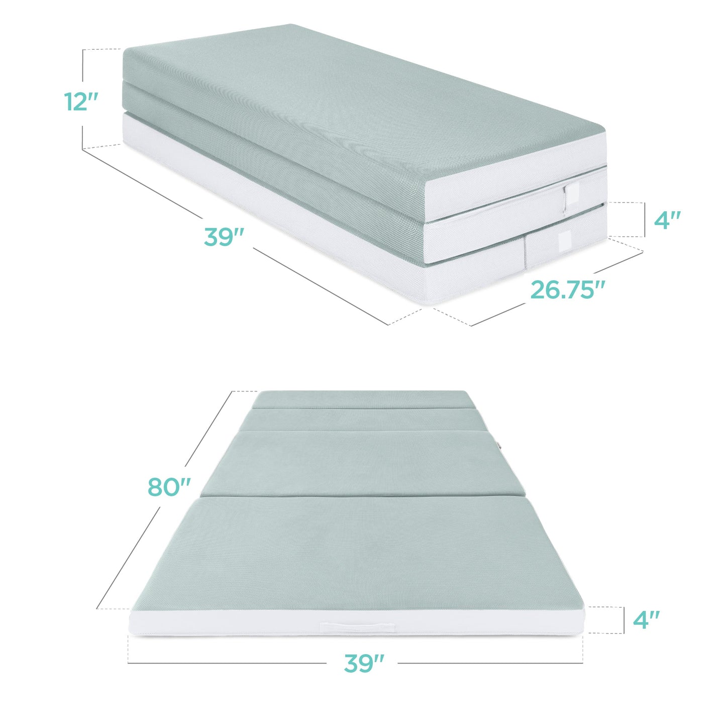 Folding Portable Seafoam Mattress Topper w/ Plush Foam - 4in