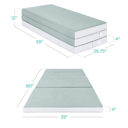 Folding Portable Seafoam Mattress Topper w/ Plush Foam - 4in