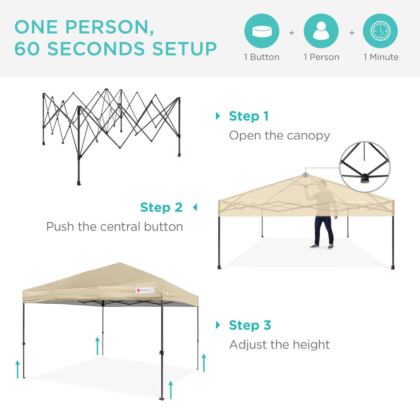 One-Person Setup Instant Pop Up Canopy w/ Case, 4 Weight Bags - 8x8ft