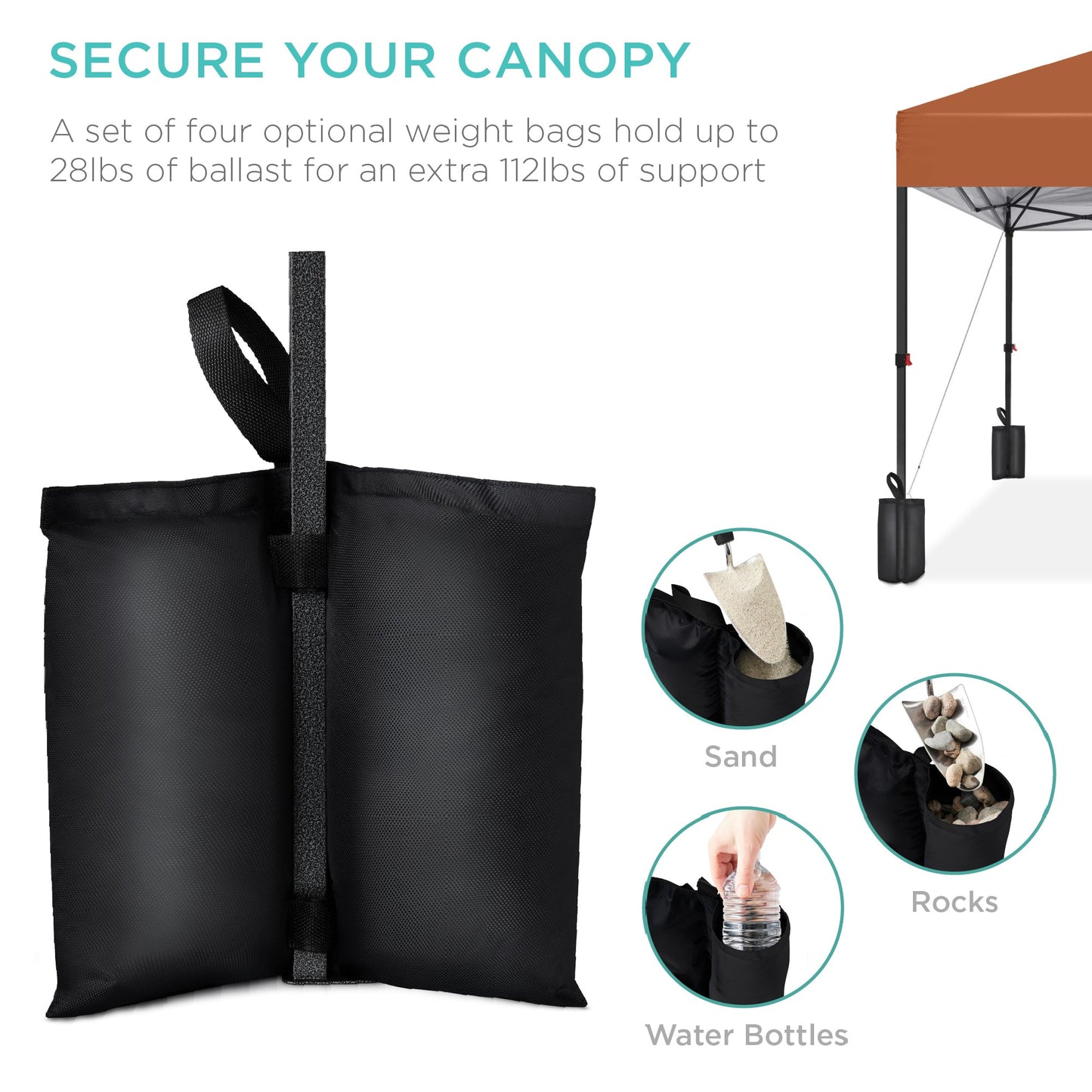 One-Person Setup Instant Pop Up Canopy w/ Case, 4 Weight Bags - 10x10ft